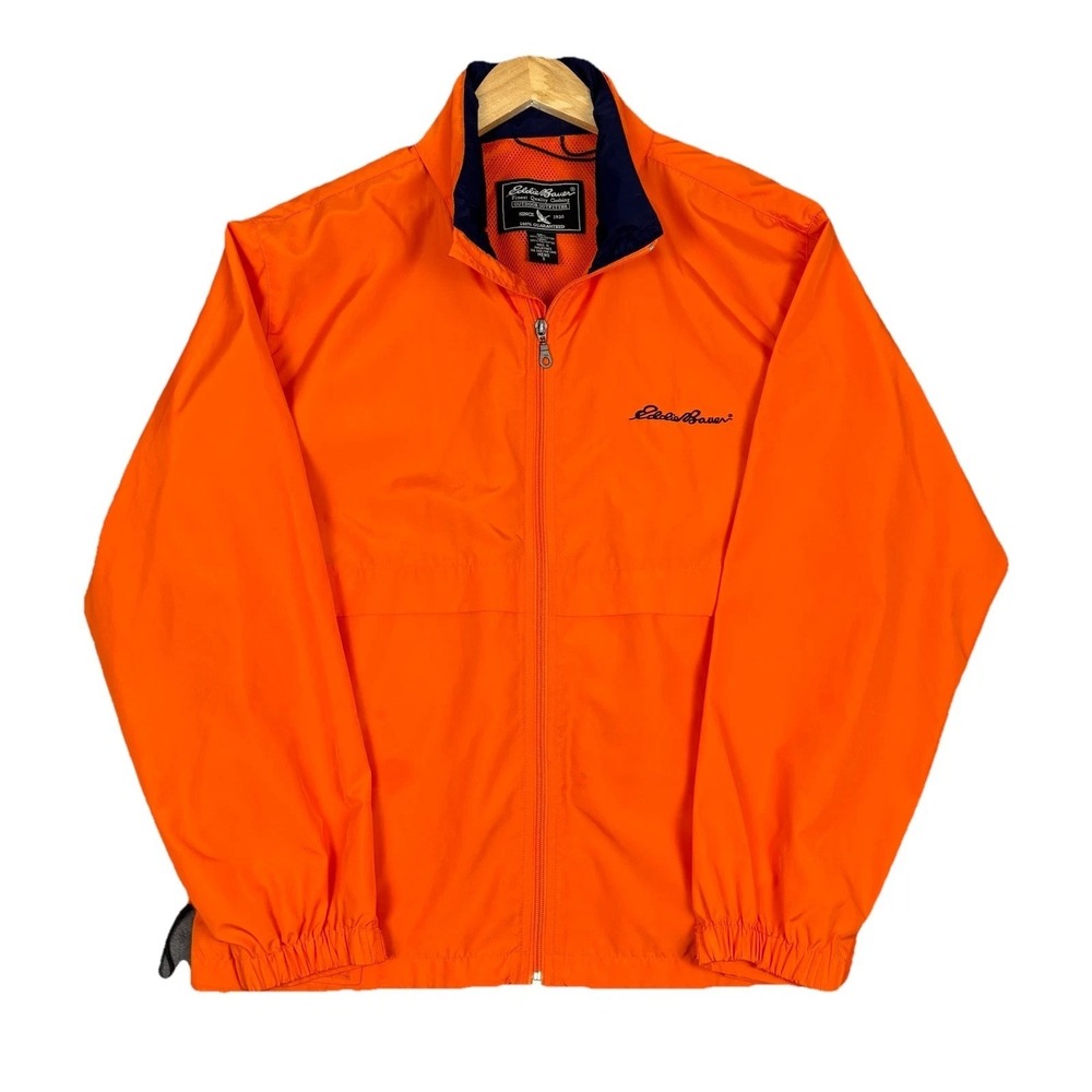 Eddie‎ Bauer Windbreaker Hunting Jacket Mens Small Orange Zip Lightweight Vented